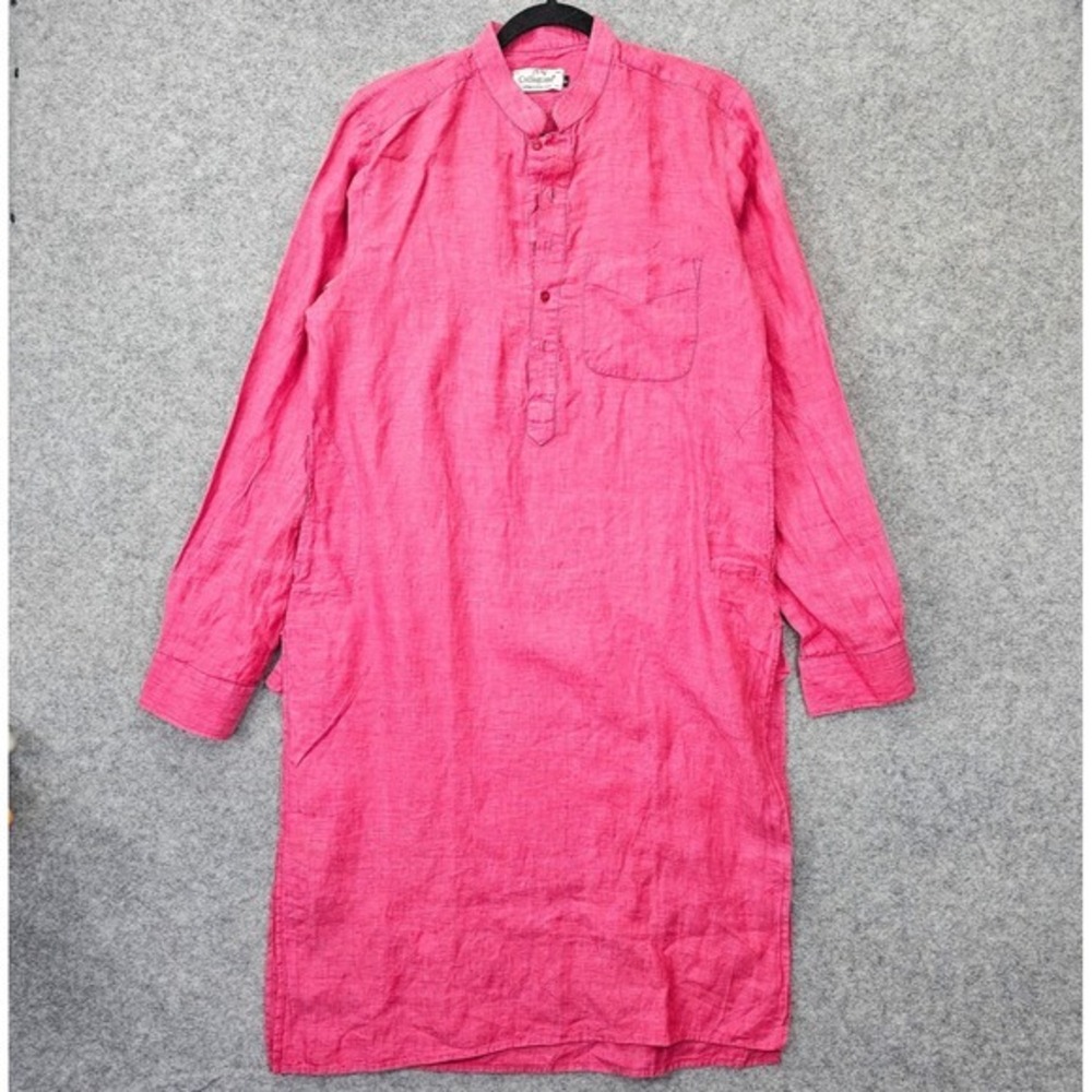 Linen Long Shirt SMALL Pink Kurta Indian Tunic Loose Summer COLLEGIATE‎